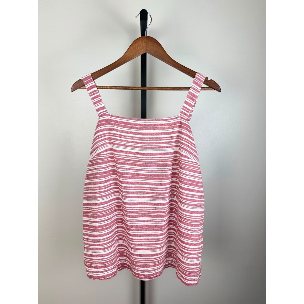 Cato Women's Linen Blend Top Size M White Red Striped Coastal Beachy Boho